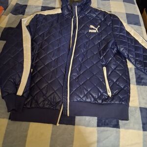 Puma Navy Quilted Jacket with White Accents